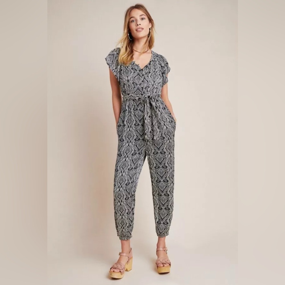 Anthropologie Zadie Black and White Patterned Soft Jumpsuit size 4P